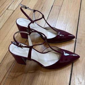 Nine West | Burgundy Patent Pointed-Toe Slingback Block Heels